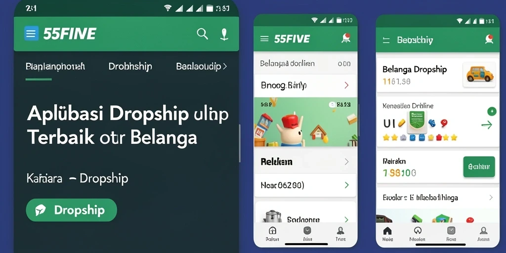 Tampilan utama aplikasi Dropship 55FIVE yang menarik dan informatif.