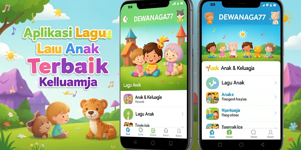Tampilan antarmuka DEWANAGA77 untuk lagu anak yang ceria dan menarik.