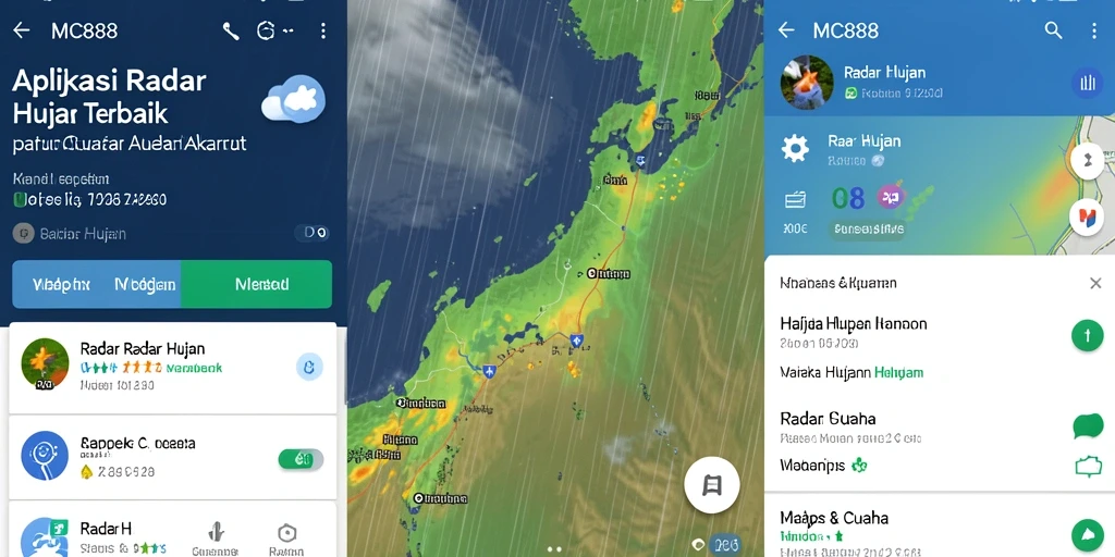 Antarmuka MC888 menampilkan informasi radar hujan secara jelas dan interaktif.